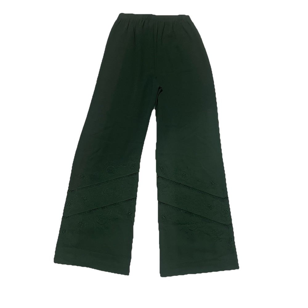 Figue Satin Embroidered Wide Leg Pants Emerald Holiday Party Evening Size M